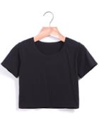 Romwe Round Neck Crop Black T-shirt