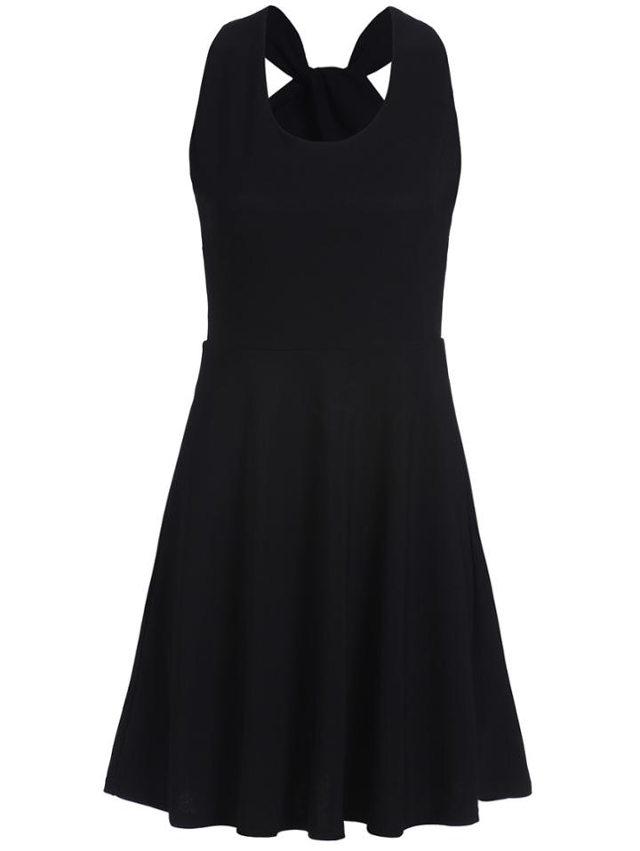 Romwe Halter Cut Out Back Pleated Dress