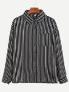 Romwe Black Vertical Striped Drop Shoulder Chiffon Shirt