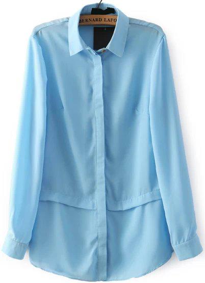 Romwe Lapel Loose Blue Blouse