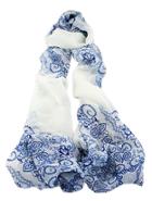 Romwe White Vintage Blue Floral Scarves