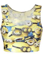 Romwe Minions Print Crop Tank Top