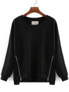 Romwe High Low Zippers Loose Black Sweatshirt