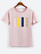 Romwe Pink Printed Ruffled Sleeve T-shirt