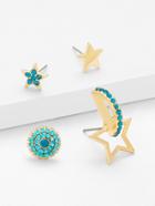 Romwe Star & Round Design Earring Set With Rhinestone