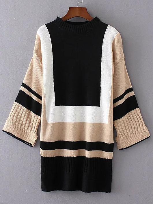 Romwe Color Block Split Cuff Sweater Dress