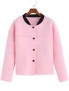 Romwe Contrast Collar With Buttons Pink Coat