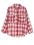 Romwe Red Plaid Dropped Shoulder Seam Pockets Shirt
