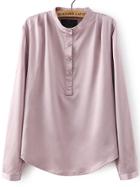 Romwe Stand Collar Purple Blouse With Buttons