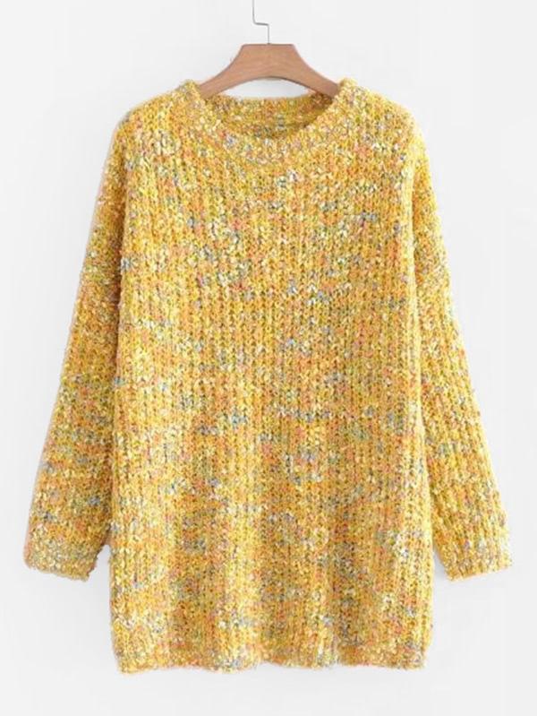Romwe Dot Overlay Longline Jumper Sweater