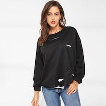 Romwe Double Decker Ripped Drop Shoulder Sweatshirt
