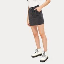 Romwe Solid Button And Pocket Detail Denim Skirt