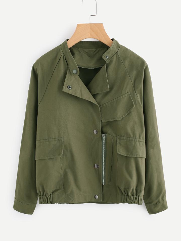 Romwe Single Breasted Elastic Hem Jacket