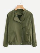 Romwe Single Breasted Elastic Hem Jacket