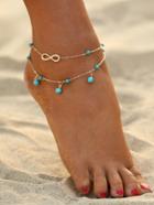 Romwe Lucky Eight Design Turquoise Beaded Detail Anklet