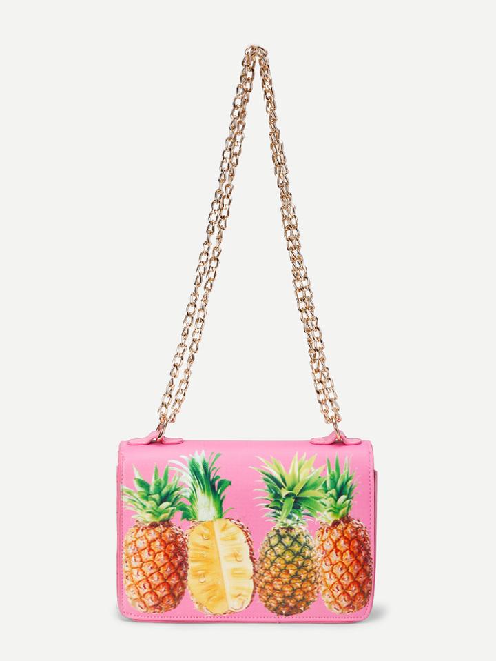 Romwe Pineapple Print Pu Crossbody Bag