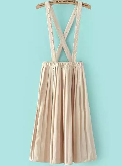 Romwe With Pearl Straps Pleated Apricot Dress