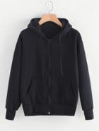 Romwe Kangaroo Pocket Zip Up Hoodie