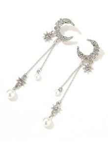 Romwe Rhinestone Moon Design Drop Earrings