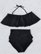 Romwe Ruffle Off The Shoulder High Waist Bikini Set
