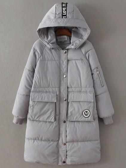 Romwe Grey Zipper Detail Front Pocket Padded Coat