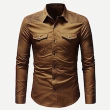 Romwe Guys Pocket Decoration Solid Shirt
