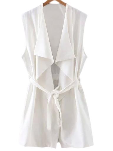 Romwe White Pockets Tie-waist Vest Outerwear