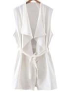 Romwe White Pockets Tie-waist Vest Outerwear