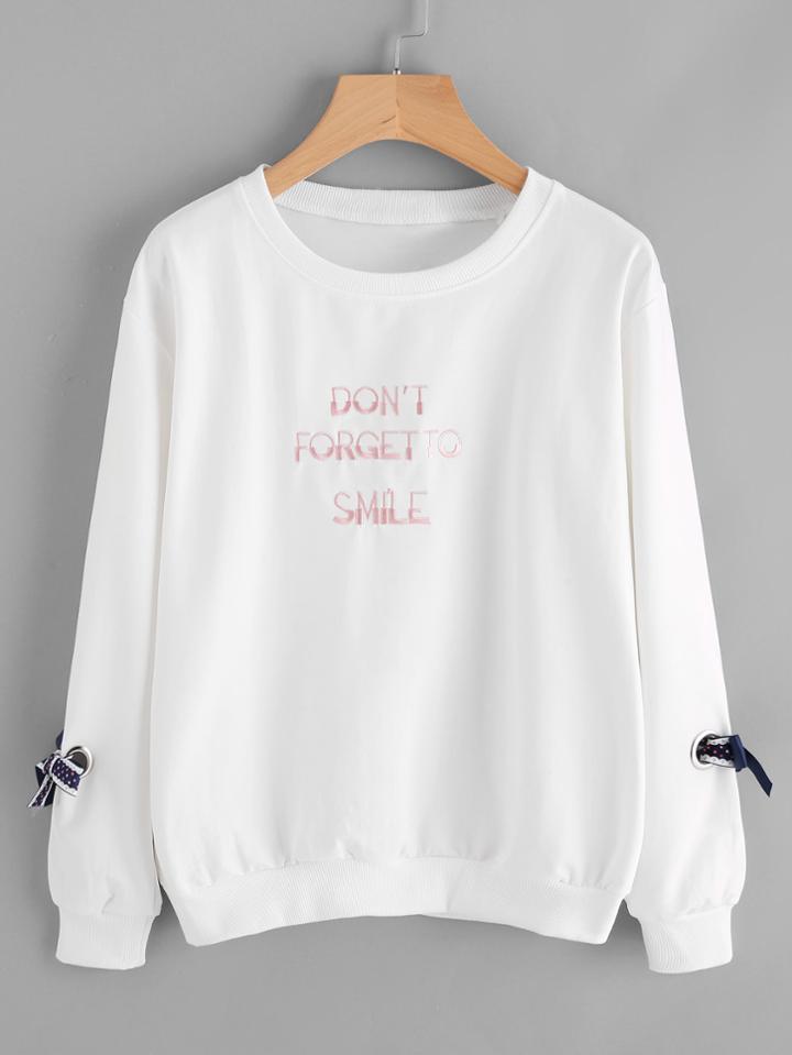 Romwe Slogan Embroidered Tie Side Ring Detail Sweatshirt
