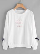 Romwe Slogan Embroidered Tie Side Ring Detail Sweatshirt