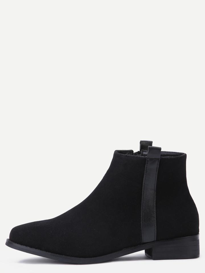 Romwe Black Suede Side Zipper Ankle Boots