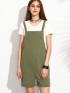 Romwe Olive Green Utility Overall Shorts With Side Pocket