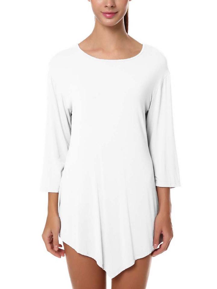 Romwe White Sharp Hemline Casual Shift Dress