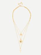 Romwe Cross & Round Pendant Link Layered Necklace