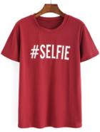 Romwe Letters Print Red T-shirt