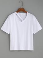 Romwe White Drop Shoulder Cut Out T-shirt