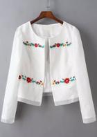 Romwe Long Sleeve Embroidered Slim Coat