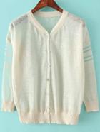 Romwe V Neck Striped With Buttons White Cardigan