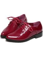 Romwe Wine Red Pointed Toe Lace Up Flats