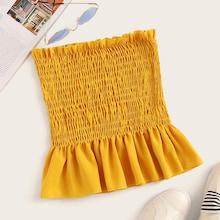 Romwe Frill Trim Shirred Peplum Bandeau