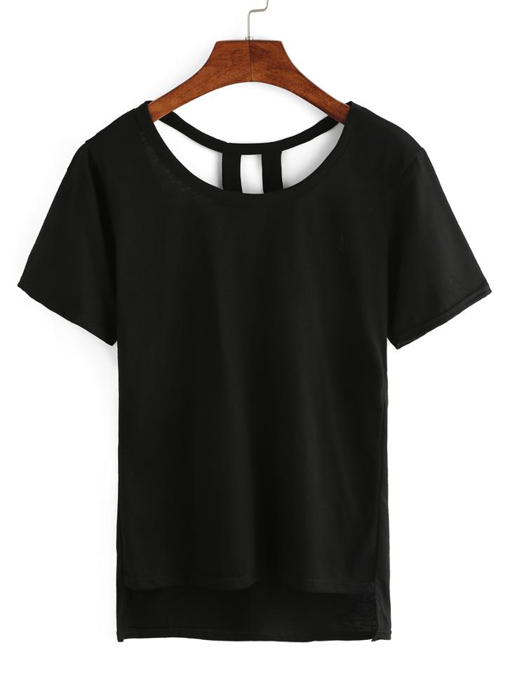 Romwe Cutout High-low T-shirt - Black