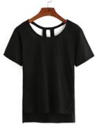 Romwe Cutout High-low T-shirt - Black