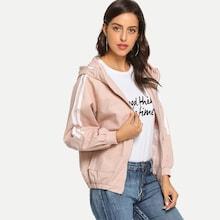 Romwe Contrast Stripe Zip Up Hooded Jacket
