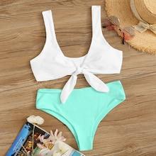 Romwe Two Tone Tie Front Bikini Set