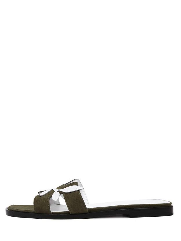 Romwe Army Green H-strap Leaves Casual Flats