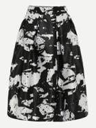 Romwe Black White Abstract Print Box Pleated Midi Skirt