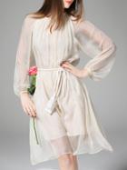 Romwe White Sheer Tie-waist Chiffon Dress