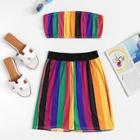Romwe Colorful Striped Tube Top With Shorts