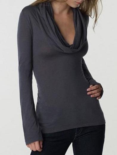 Romwe Draped Neck Slim Grey T-shirt