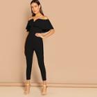 Romwe Off Shoulder Ruffle Skinny Jumpsuit